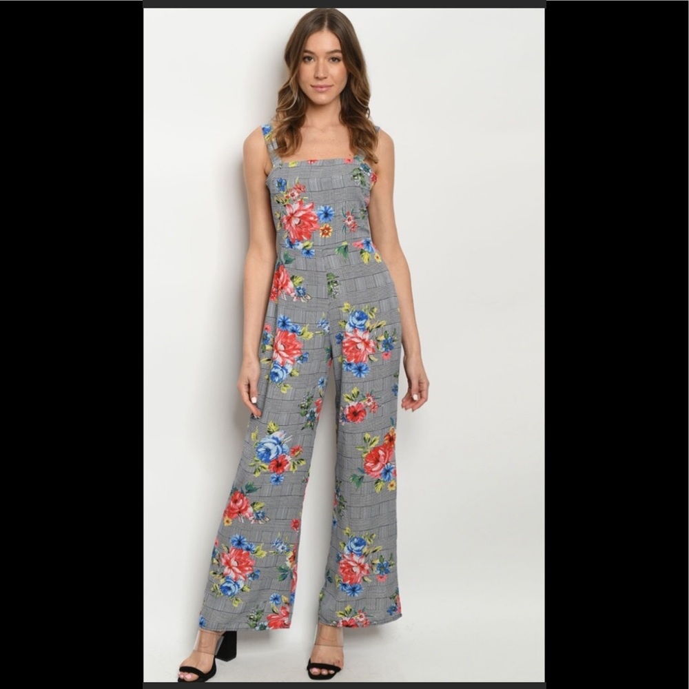 Navy and Floral Jumpsuit Size Small New With Tags